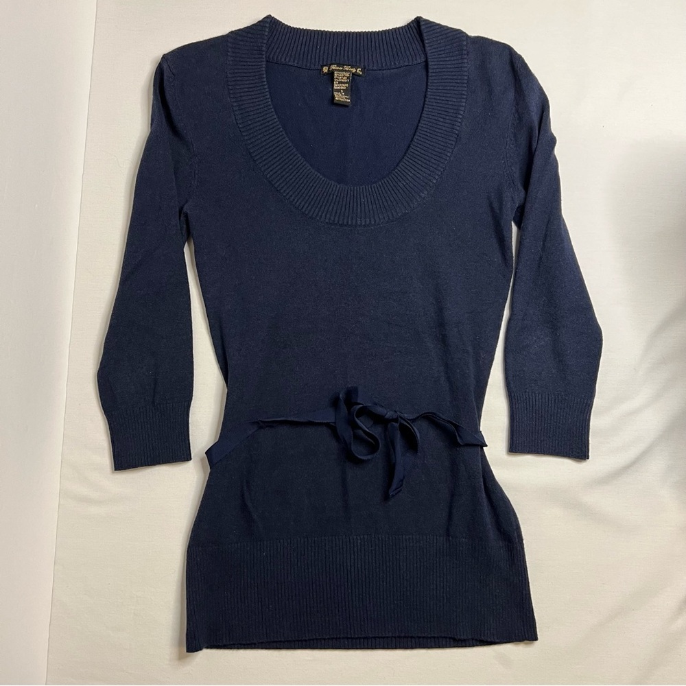Forever Twenty One Sweater navy blue with fabric belt round neck women's Small